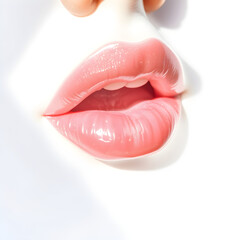 A close up of a woman's lips with a pink tint