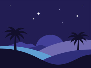 night landscape with palm trees