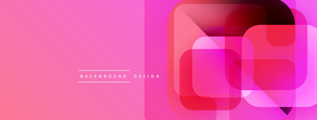 Pink abstract background. Overlapping squares create modern visual effect. Gradient shades add depth, texture. Minimalist design elements present.