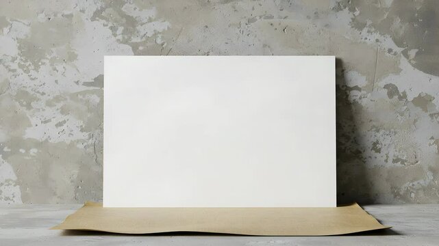 Minimalist White Canvas on Brown Paper Against Gray Concrete Wall Texture with Clean Presentation and Simple Backdrop Optimized For Adobe