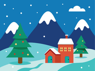 Naklejka premium winter landscape with house