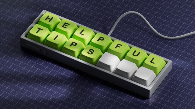 Helpful tips symbol. Computer keyboard keys with words Helpful tips.Business and Helpful tips concept. Copy space.3D rendering on blue background.