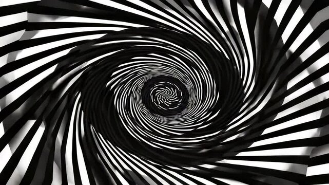 Monochrome Striped Spiral Creating an Optical Illusion of Movement and Depth