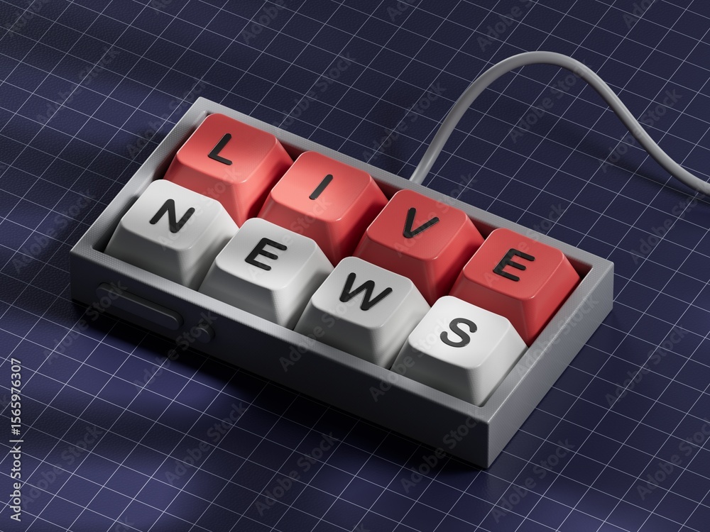 Poster live news symbol. computer keyboard keys with words 'live news'. computer keyboard keys. copy space.