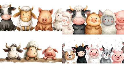 Cute farm animal cartoon collection