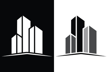 Fototapeta premium Modern Building Logo in Black and White, Minimalist Real Estate Logo Design