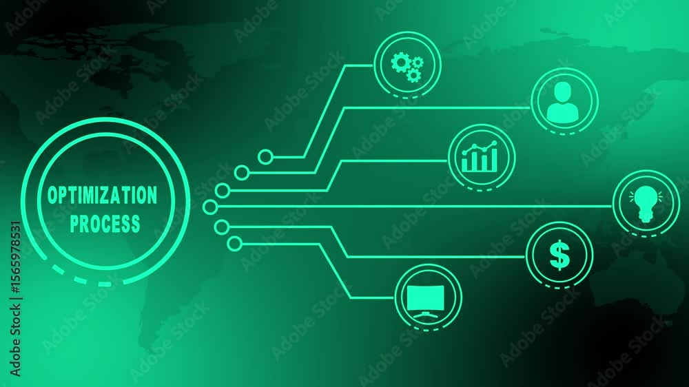 Poster digital optimization process animated circuit board design abstract concept illustrating global
