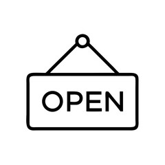 Simple black open sign hanging on a door for business hours  