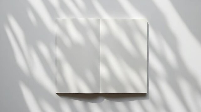 Open White Square Notebook with Leaf Shadows on Clean Surface in Bright Lighting