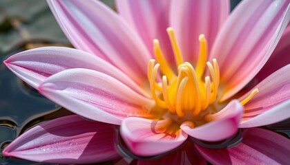 Close-up of a water-logged, vibrant plastic lily,  saturated,  surface