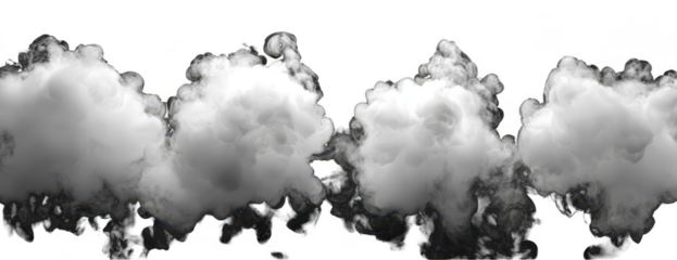 Four billowing white clouds against a black background
