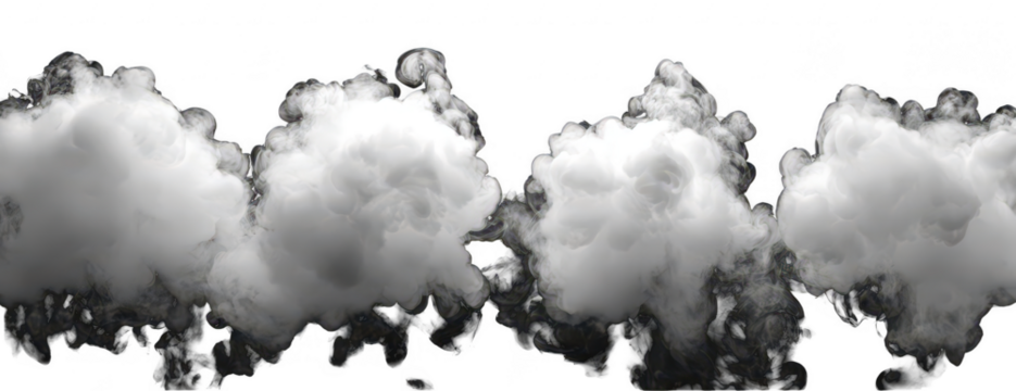 Four billowing white clouds against a black background