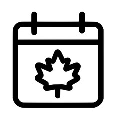 Simple Outline Calendar with Maple Leaf Symbol for Autumn Season Icon