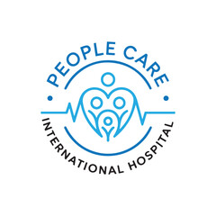 People Care International Hospital Logo with Family Icon and Heartbeat Symbol.