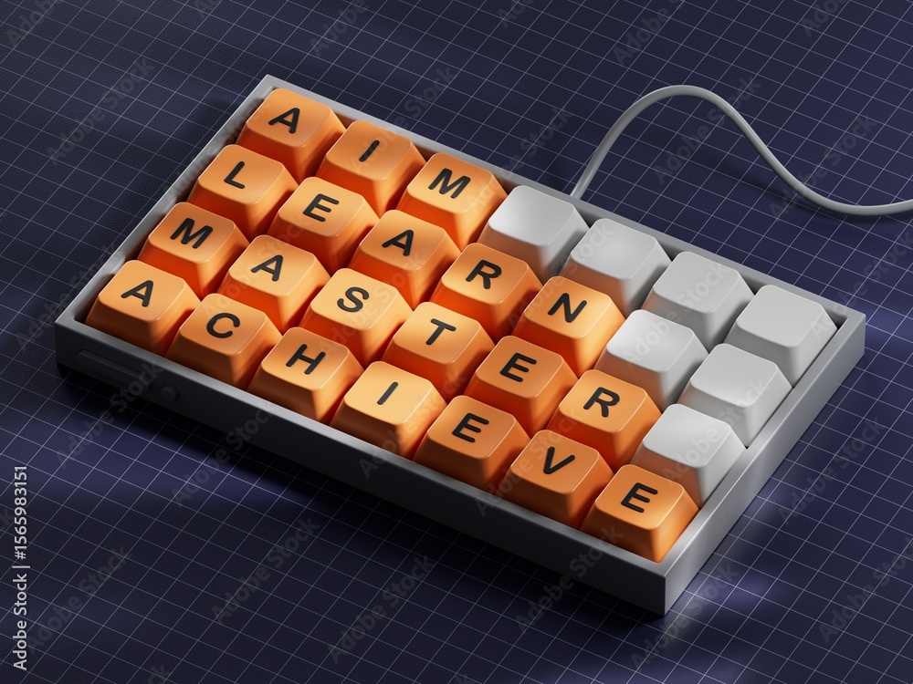 Poster aim learn master achieve symbol. concept word aim learn master achieve on computer keyboard keys.bus