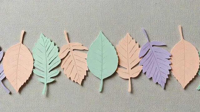 Pastel Leaves Craft Paper Cutouts on Gray Textured Surface