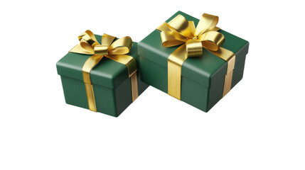Obraz premium Green gift box with golden ribbon isolated on white background 