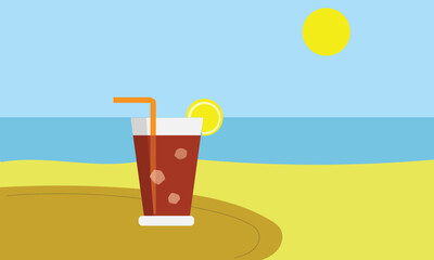 Lemon tea flat minimal beach view background vector