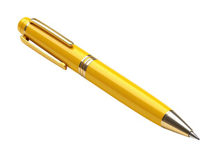 Yellow ballpoint pen with cap and smooth barrel isolated on white background