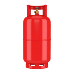 Red gas cylinder with safety valve and metal body isolated on white background
