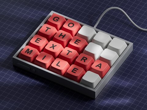 Go the extra mile symbol. Computer keyboard keys with words Go the extra mile.Business and Go the extra mile concept. Copy space.3D rendering on blue background.