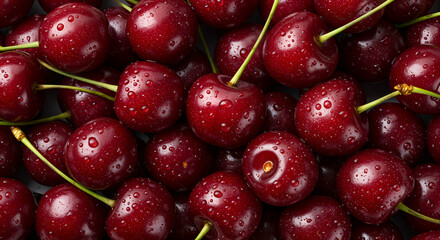Fresh Ripe Cherries with Water Drops – Vibrant Close-Up of Orchard Fruit
