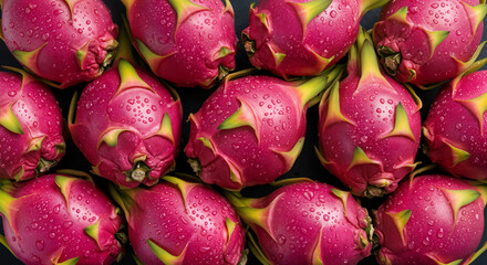 Fresh Ripe Dragon Fruit with Water Drops – Vibrant Close-Up of Exotic Fruit