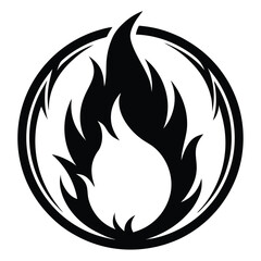 Fire circle realistic black outline vector icon design on white background