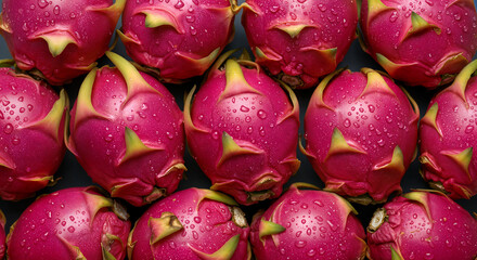 Fresh Ripe Dragon Fruit with Water Drops – Vibrant Close-Up of Exotic Fruit