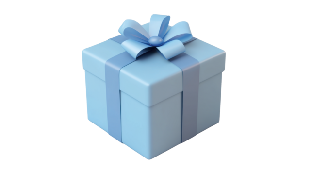 Sky blue gift box with ribbon isolated on white background 