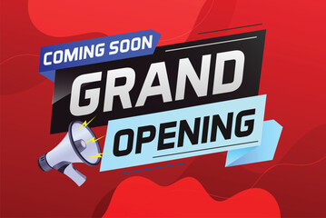 Obraz premium coming soon grand opening word concept vector illustration with megaphone and 3d, web, mobile app, poster, banner, flyer, background, gift card, coupon, label, wallpaper 
