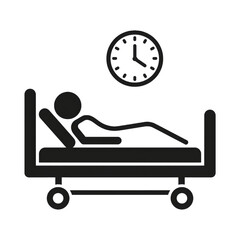 Silhouette of hospital bed with patient lying down symbolizing healthcare and medical care isolated on white background