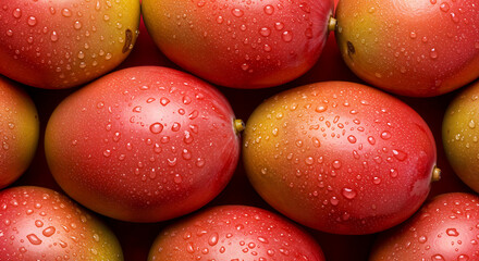 Fresh Ripe Mangoes with Water Drops – Vibrant Close-Up of Tropical Fruit