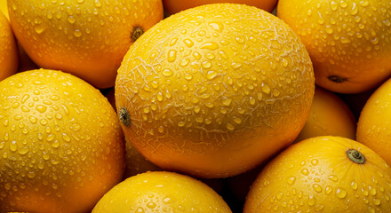 Fresh Ripe Melons with Water Drops – Vibrant Close-Up of Juicy Fruit
