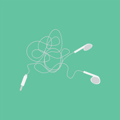 White headphones tangle thread line design vector