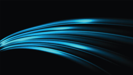 abstract futuristic light trails on black background. blue speed lines decoration