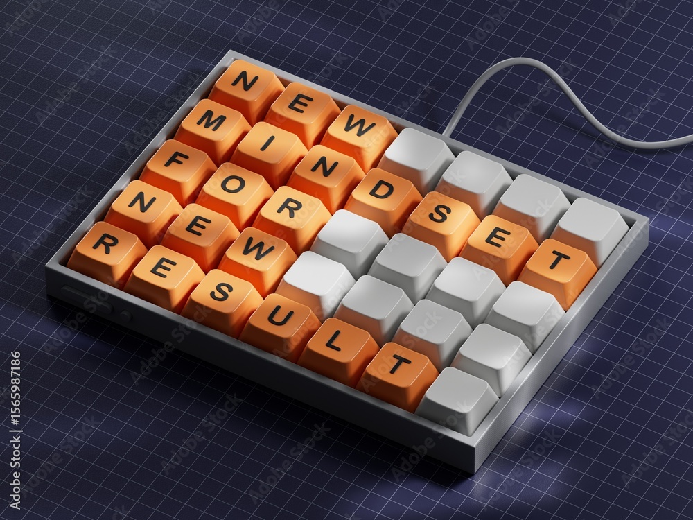 Poster mindset symbol. computer keyboard keys with words new mindset for new result.business and new mindse