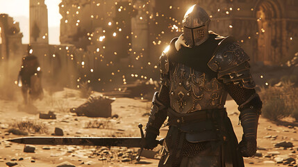 Crusader Battle In Desert cinematic armor game