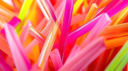 Photo of a vibrant mix of colorful plastic straws creates an abstract pattern