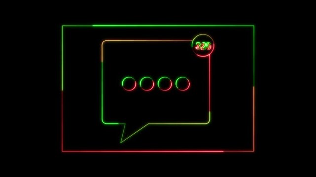 message box icon animation glowing neon red and green text bubble notification inbox talk answer conversation color sign symbol on black background