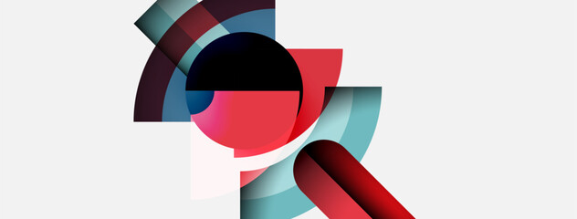 Abstract composition featuring overlapping circular shapes. Red, blue, black hues create dynamic visual effect. Minimalist design, modern aesthetic.