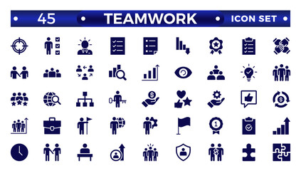 Solid icons related to management, administration, supervision, leadership, business, and governance. Solid icon collection. Teamwork icon collection.
