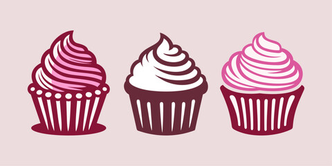 Cupcake logo vector illustration template hand draw. Simple design icon of strawberry bakery