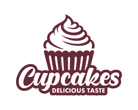 Strawberry cupcake logo vector. Simple lettering - Powered by Adobe