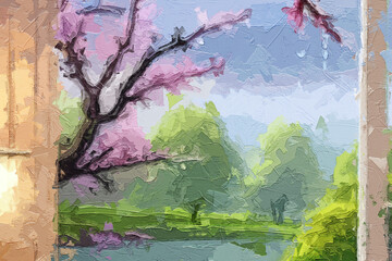 Various oil paintings, floral landscapes, moon chrysanthemums, streams, forests, plum blossoms, waterfalls