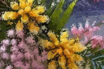 Various oil paintings, floral landscapes, moon chrysanthemums, streams, forests, plum blossoms, waterfalls