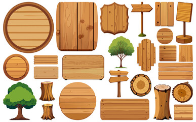 Naklejka premium 木製看板ベクターイラストセット 