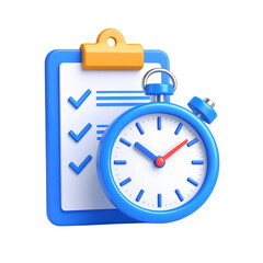 Checklist with stopwatch symbolizing time management and task tracking isolated on white background