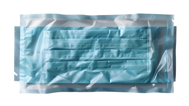Sealed surgical masks, isolated on transparent background