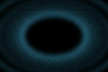 Central black oval void is being shown in abstract design with teal-blue rings and network lines